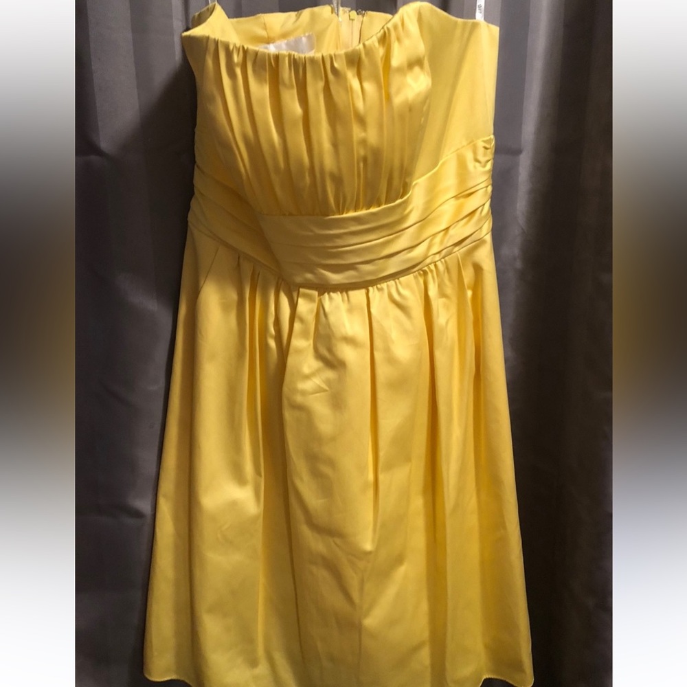 David's Bridal Strapless Yellow Dress